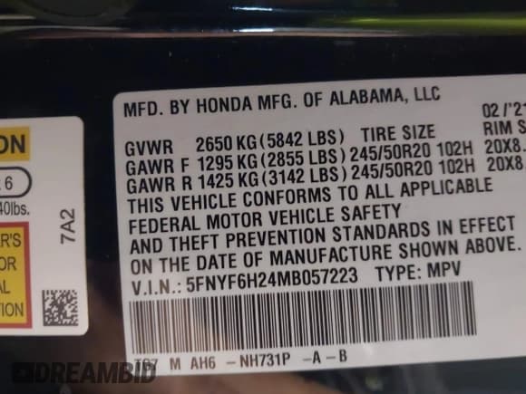 ✅ 2021 Honda Pilot Special Edition • VIN: 5FNYF6H24MB057223 • Lot: 43149293. Wystawiony na IAAI z przebiegiem 149 579 mil. Bezpłatny archiwum sprzedaży aukcyjnych z USA i szczegółowy raport historii pojazdu na DreamBid. Zdjęcie 9.