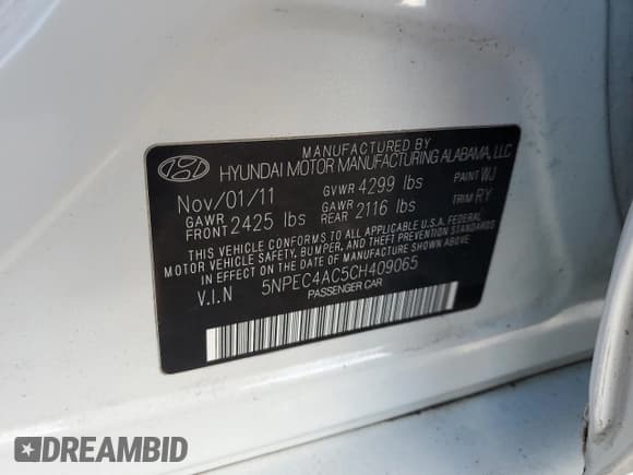 ✅ 2012 Hyundai Sonata Limited • VIN: 5NPEC4AC5CH409065 • Лот: 90060745. Опубликован ранее на Copart с пробегом 102 787 миль. Бесплатный доступ к архиву аукционных продаж из США и подробный отчёт об истории автомобиля на DreamBid. Изображение 12.