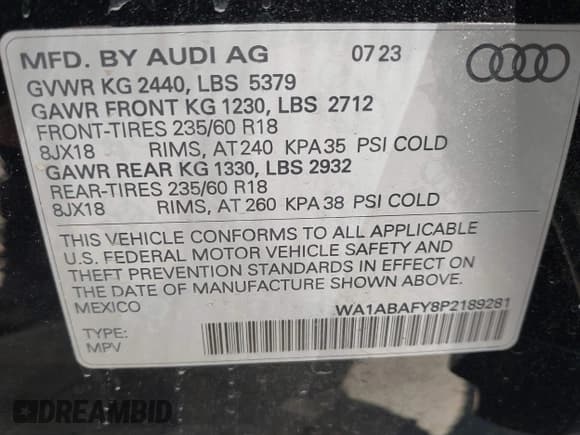 ✅ 2023 Audi Q5 Premium • VIN: WA1ABAFY8P2189281 • Лот: 42518137. Опубликован ранее на IAAI с пробегом 10 558 миль. Бесплатный доступ к архиву аукционных продаж из США и подробный отчёт об истории автомобиля на DreamBid. Изображение 9.