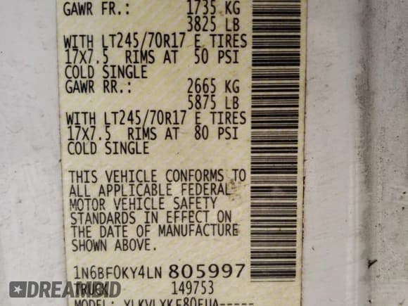 ✅ 2020 Nissan NV Cargo S • VIN: 1N6BF0KY4LN805997 • Лот: 59203675. Опубликован ранее на Copart с пробегом Не указан. Бесплатный доступ к архиву аукционных продаж из США и подробный отчёт об истории автомобиля на DreamBid. Изображение 13.