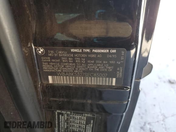 ✅ 1995 BMW 3 Series 318i • VIN: WBABK5327SEC85007 • Лот: 80146115. Опубликован ранее на Copart с пробегом 180 000 миль. Бесплатный доступ к архиву аукционных продаж из США и подробный отчёт об истории автомобиля на DreamBid. Изображение 12.