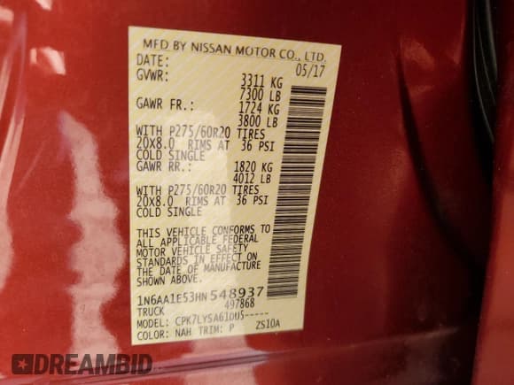 ✅ 2017 Nissan Titan SV • VIN: 1N6AA1E53HN548937 • Lot: 85651285. Wystawiony na Copart z przebiegiem 59 718 mil. Bezpłatny archiwum sprzedaży aukcyjnych z USA i szczegółowy raport historii pojazdu na DreamBid. Zdjęcie 12.
