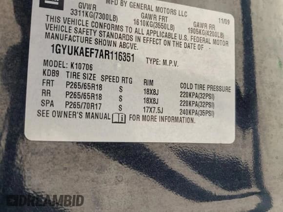 ✅ 2010 Cadillac Escalade • VIN: 1GYUKAEF7AR116351 • Lot: 62608595. Listed on Copart with 143,240 mi. Free auction sales archive from the USA and detailed vehicle history report at DreamBid. Image 13.