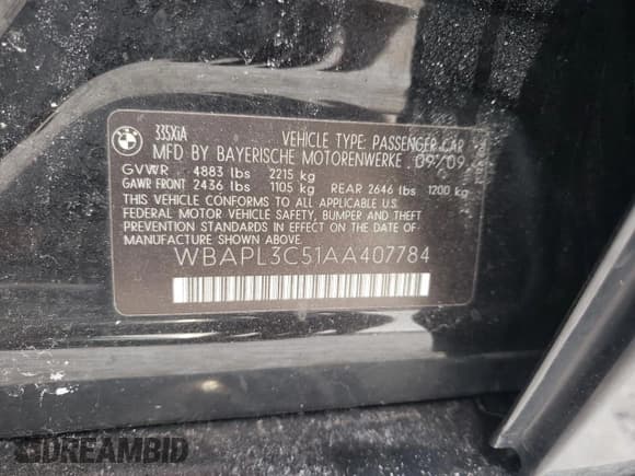 ✅ 2010 BMW 3 Series 335i xDrive • VIN: WBAPL3C51AA407784 • Лот: 59004125. Опубликован ранее на Copart с пробегом 211 708 миль. Бесплатный доступ к архиву аукционных продаж из США и подробный отчёт об истории автомобиля на DreamBid. Изображение 12.