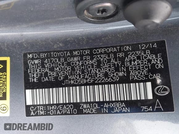 ✅ 2015 Lexus CT 200h • VIN: JTHKD5BH5F2226639 • Лот: 43544543. Опубликован ранее на IAAI с пробегом 106 863 миль. Бесплатный доступ к архиву аукционных продаж из США и подробный отчёт об истории автомобиля на DreamBid. Изображение 9.