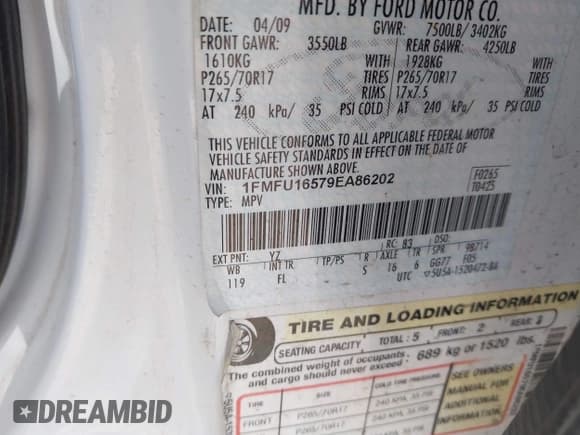 ✅ 2009 Ford Expedition SSV • VIN: 1FMFU16579EA86202 • Lot: 42397940. Listed on IAAI with 211,131 mi. Free auction sales archive from the USA and detailed vehicle history report at DreamBid. Image 9.