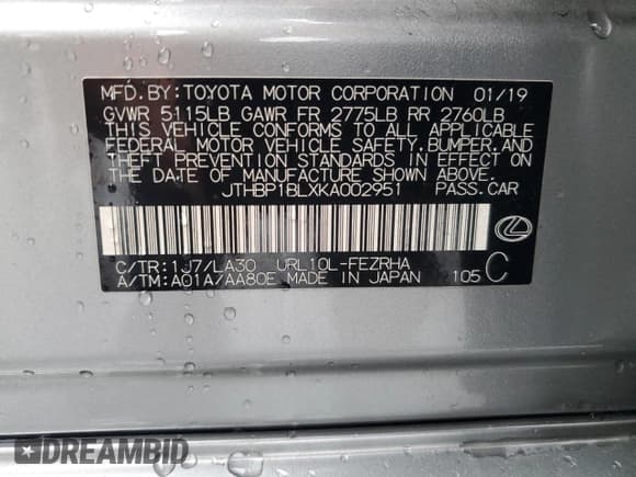 ✅ 2019 Lexus GS F • VIN: JTHBP1BLXKA002951 • Lot: 56517455. Listed on Copart with 86,563 mi. Free auction sales archive from the USA and detailed vehicle history report at DreamBid. Image 12.