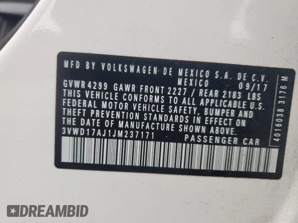 ✅ 2018 Volkswagen Jetta SE Sport • VIN: 3VWD17AJ1JM237171 • Lot: 55941845. Listed on Copart with 120,492 mi. Free auction sales archive from the USA and detailed vehicle history report at DreamBid. Image 12.