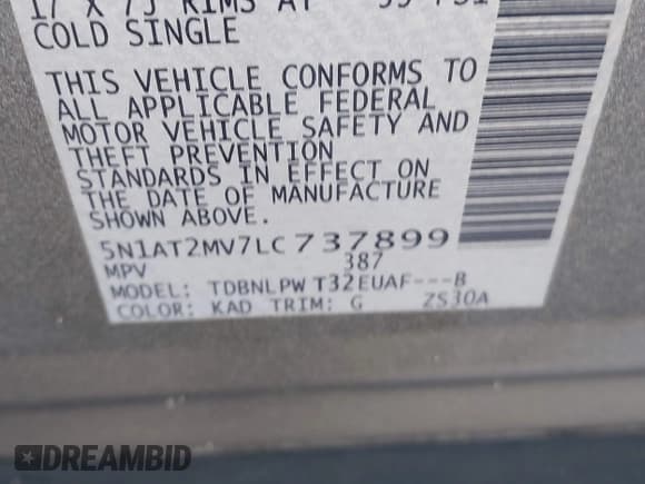 ✅ 2020 Nissan Rogue S • VIN: 5N1AT2MV7LC737899 • Lot: 43790321. Listed on IAAI with 83,019 mi. Free auction sales archive from the USA and detailed vehicle history report at DreamBid. Image 9.