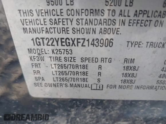 ✅ 2015 GMC Sierra 2500HD SLE • VIN: 1GT22YEGXFZ143906 • Lot: 41773661. Listed on IAAI with 170,160 mi. Free auction sales archive from the USA and detailed vehicle history report at DreamBid. Image 9.