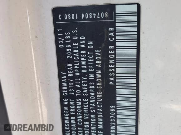 ✅ 2011 Volkswagen Golf GTI PZEV • VIN: WVWFD7AJ4BW237069 • Лот: 59472705. Опубликован ранее на Copart с пробегом 191 781 миль. Бесплатный доступ к архиву аукционных продаж из США и подробный отчёт об истории автомобиля на DreamBid. Изображение 12.