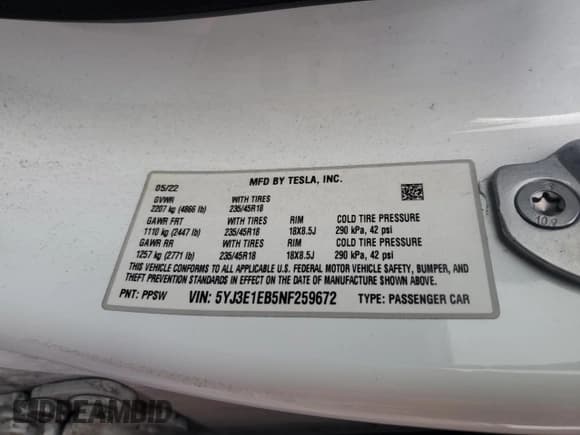 ✅ 2022 Tesla Model 3 Long Range • VIN: 5YJ3E1EB5NF259672 • Lot: 90936105. Wystawiony na Copart z przebiegiem 55 319 mil. Bezpłatny archiwum sprzedaży aukcyjnych z USA i szczegółowy raport historii pojazdu na DreamBid. Zdjęcie 12.