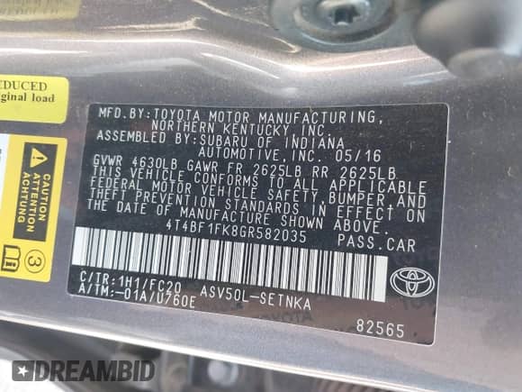 2016 Toyota Camry LE z VIN 4T4BF1FK8GR582035, wystawiony jako IAAI lot #43247554 z przebiegiem 175 993 mil mil oraz . Historia ofert i sprzedaży dostępna na DreamBid. Obrazek 9.