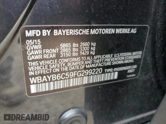 ✅ 2015 BMW 7 Series 750i xDrive • VIN: WBAYB6C59FG299220 • Lot: 81751525. Listed on Copart with 162,075 mi. Free auction sales archive from the USA and detailed vehicle history report at DreamBid. Image 12.