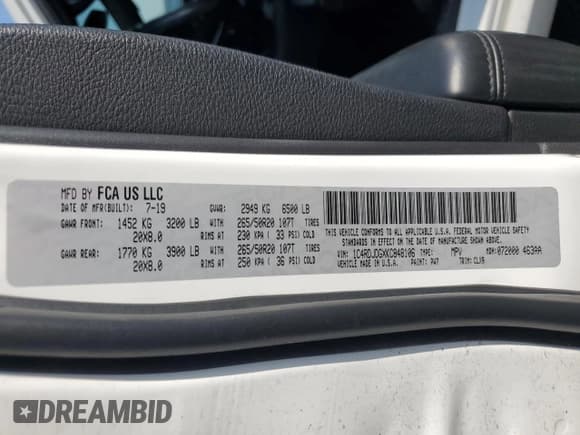 ✅ 2019 Dodge Durango GT • VIN: 1C4RDJDGXKC848106 • Лот: 82714945. Опубликован ранее на Copart с пробегом 86 542 миль. Бесплатный доступ к архиву аукционных продаж из США и подробный отчёт об истории автомобиля на DreamBid. Изображение 13.