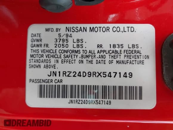 ✅ 1994 Nissan 300ZX • VIN: JN1RZ24D9RX547149 • Lot: 42345409. Wystawiony na IAAI z przebiegiem 38 610 mil. Bezpłatny archiwum sprzedaży aukcyjnych z USA i szczegółowy raport historii pojazdu na DreamBid. Zdjęcie 9.
