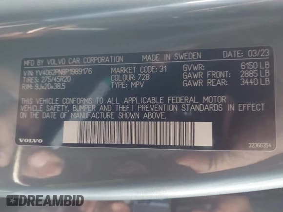 ✅ 2023 Volvo XC90 Plus • VIN: YV4062PN8P1989176 • Лот: 41957832. Опубликован ранее на IAAI с пробегом 27 838 миль. Бесплатный доступ к архиву аукционных продаж из США и подробный отчёт об истории автомобиля на DreamBid. Изображение 9.