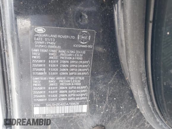 ✅ 2013 Land Rover Range Rover Sport SC • VIN: SALSH2E40DA799828 • Lot: 42146561. Listed on IAAI with 163,740 mi. Free auction sales archive from the USA and detailed vehicle history report at DreamBid. Image 9.