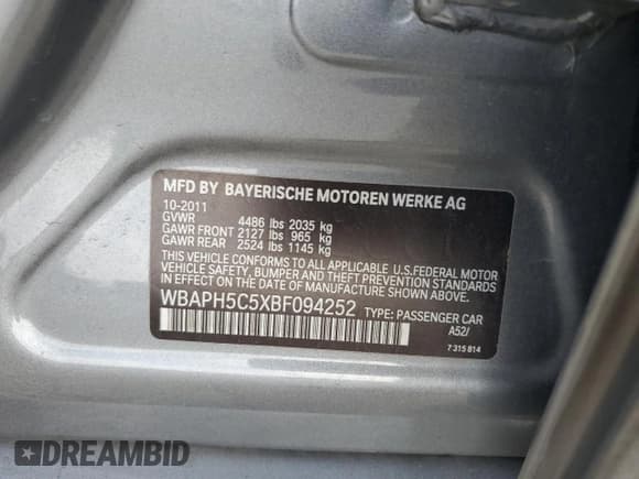 ✅ 2011 BMW 3 Series 328i • VIN: WBAPH5C5XBF094252 • Lot: 82692785. Listed on Copart with 148,645 mi. Free auction sales archive from the USA and detailed vehicle history report at DreamBid. Image 12.