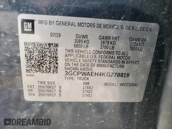 ✅ 2019 Chevrolet Silverado 1500 Work Truck • VIN: 3GCPWAEH4KG278819 • Lot: 48180415. Wystawiony na Copart z przebiegiem 197 035 mil. Bezpłatny archiwum sprzedaży aukcyjnych z USA i szczegółowy raport historii pojazdu na DreamBid. Zdjęcie 15.