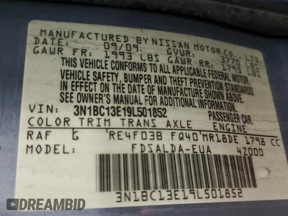 ✅ 2009 Nissan Versa SL • VIN: 3N1BC13E19L501852 • Lot: 47270585. Listed on Copart with 133,681 mi. Free auction sales archive from the USA and detailed vehicle history report at DreamBid. Image 12.