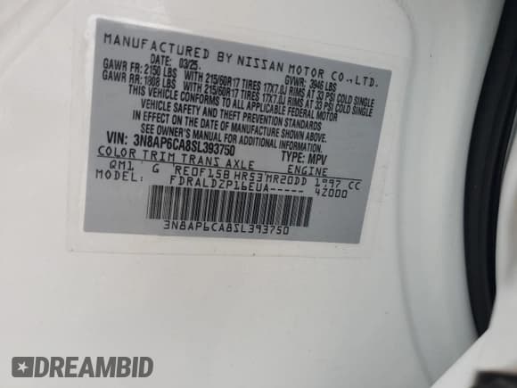 ✅ 2025 Nissan Kicks SV • VIN: 3N8AP6CA8SL393750 • Lot: 91564885. Listed on Copart with 11,501 mi. Free auction sales archive from the USA and detailed vehicle history report at DreamBid. Image 14.