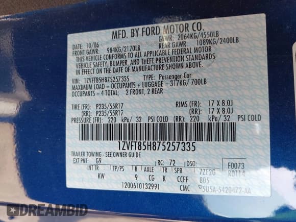 ✅ 2007 Ford Mustang GT Deluxe • VIN: 1ZVFT85H875257335 • Лот: 42489672. Опубликован ранее на IAAI с пробегом 50 334 миль. Бесплатный доступ к архиву аукционных продаж из США и подробный отчёт об истории автомобиля на DreamBid. Изображение 9.