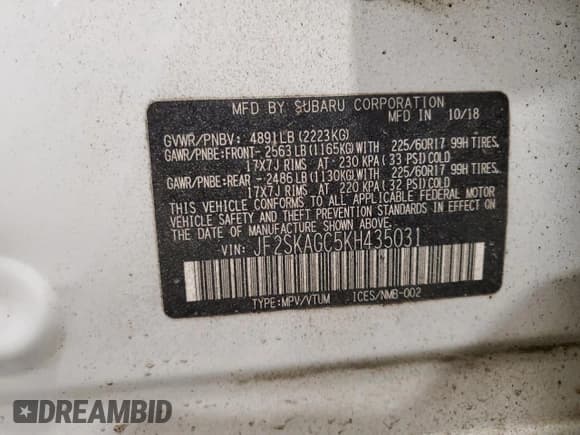 ✅ 2019 Subaru Forester Premium • VIN: JF2SKAGC5KH435031 • Lot: 90297815. Listed on Copart with 46,856 mi. Free auction sales archive from the USA and detailed vehicle history report at DreamBid. Image 12.