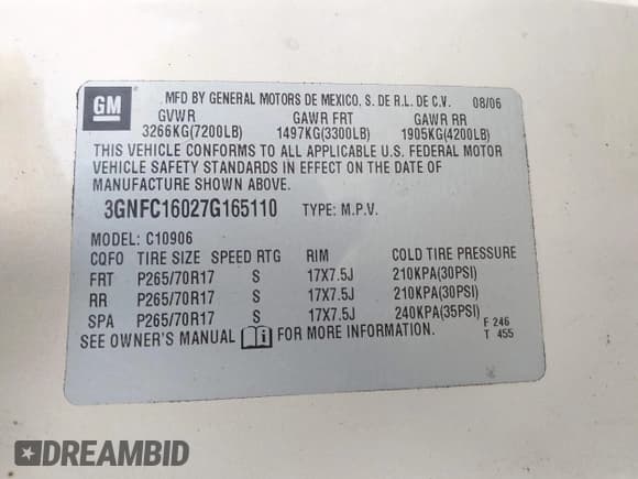 ✅ 2007 Chevrolet Suburban LTZ • VIN: 3GNFC16027G165110 • Lot: 42120542. Listed on IAAI with 270,223 mi. Free auction sales archive from the USA and detailed vehicle history report at DreamBid. Image 9.