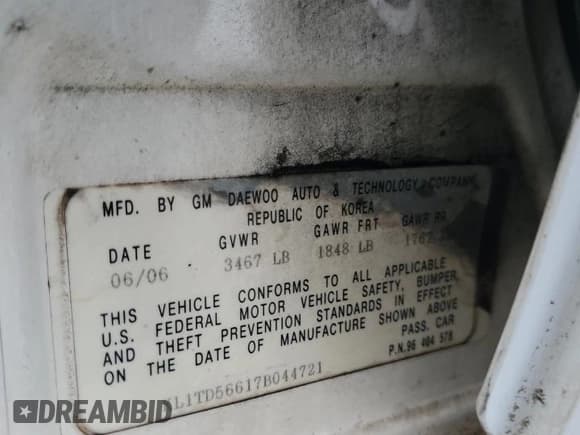✅ 2007 Chevrolet Aveo LS • VIN: KL1TD56617B044721 • Lot: 51772795. Wystawiony na Copart z przebiegiem 249 689 mil. Bezpłatny archiwum sprzedaży aukcyjnych z USA i szczegółowy raport historii pojazdu na DreamBid. Zdjęcie 12.
