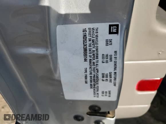 2003 Chevrolet Malibu z VIN 1G1ND52JX3M689144, wystawiony jako Copart lot #79515534 z przebiegiem 67 901 mil mil oraz Szkoda całkowita • Salvage title. Historia ofert i sprzedaży dostępna na DreamBid. Obrazek 12.