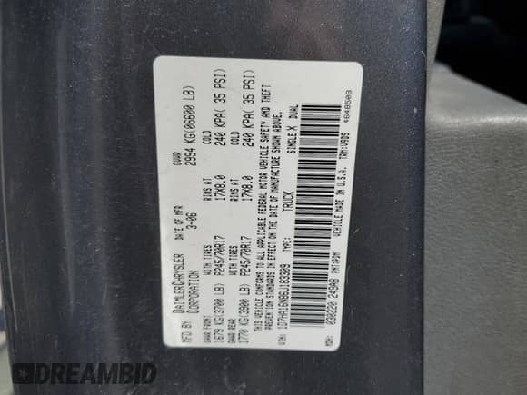 2006 Dodge 1500 SLT with VIN 1D7HA16N86J183309, listed as a Copart auction lot 55093885 with 272,727 mi miles and Salvage title. Bid and sale history available at DreamBid. Image 12.
