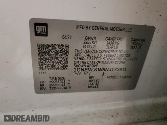 ✅ 2022 Chevrolet Traverse LS • VIN: 1GNEVLKW6NJ172911 • Lot: 41827235. Wystawiony na Copart z przebiegiem 36 577 mil. Bezpłatny archiwum sprzedaży aukcyjnych z USA i szczegółowy raport historii pojazdu na DreamBid. Zdjęcie 14.