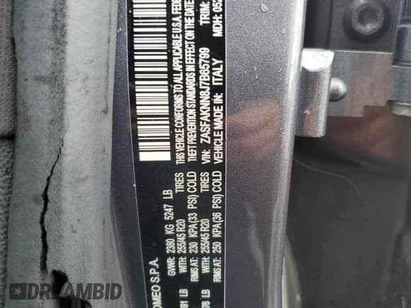 ✅ 2018 Alfa Romeo Stelvio Ti Sport • VIN: ZASFAKNN8J7B65799 • Lot: 91031385. Listed on Copart with 122,645 mi. Free auction sales archive from the USA and detailed vehicle history report at DreamBid. Image 12.