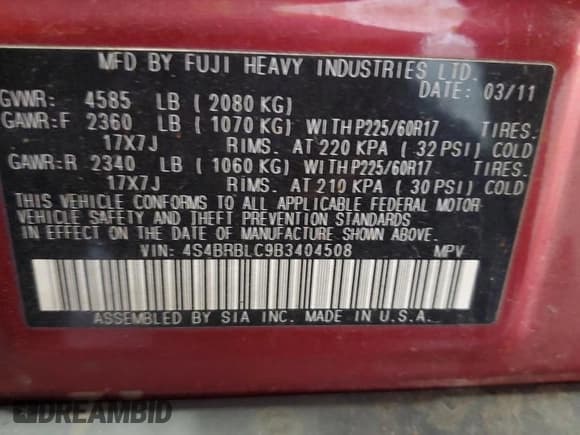 ✅ 2011 Subaru Outback Limited Power Moon • VIN: 4S4BRBLC9B3404508 • Lot: 84623165. Listed on Copart with 136,680 mi. Free auction sales archive from the USA and detailed vehicle history report at DreamBid. Image 13.