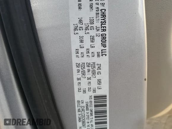 ✅ 2012 Chrysler Town & Country Touring L • VIN: 2C4RC1CG5CR386907 • Lot: 91061325. Listed on Copart with 194,583 mi. Free auction sales archive from the USA and detailed vehicle history report at DreamBid. Image 13.