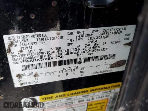 ✅ 2019 Ford Expedition Limited • VIN: 1FMJU1KT2KEA87746 • Lot: 79341394. Listed on Copart with Not provided. Free auction sales archive from the USA and detailed vehicle history report at DreamBid. Image 13.