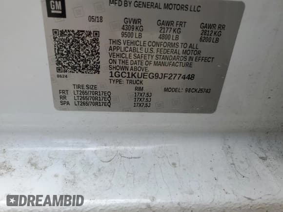 ✅ 2018 Chevrolet Silverado 2500HD Work Truck • VIN: 1GC1KUEG9JF277448 • Лот: 66103465. Опубликован ранее на Copart с пробегом 176 228 миль. Бесплатный доступ к архиву аукционных продаж из США и подробный отчёт об истории автомобиля на DreamBid. Изображение 12.