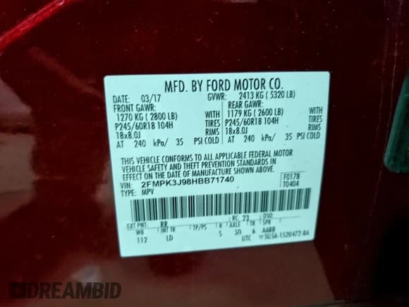 ✅ 2017 Ford Edge SEL • VIN: 2FMPK3J98HBB71740 • Lot: 92942205. Listed on Copart with 79,710 mi. Free auction sales archive from the USA and detailed vehicle history report at DreamBid. Image 13.