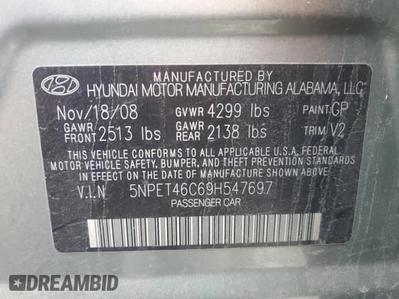 ✅ 2009 Hyundai Sonata GLS • VIN: 5NPET46C69H547697 • Лот: 85901404. Опубликован ранее на Copart с пробегом 163 392 миль. Бесплатный доступ к архиву аукционных продаж из США и подробный отчёт об истории автомобиля на DreamBid. Изображение 14.