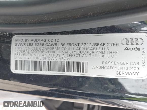 ✅ 2012 Audi A6 Prestige • VIN: WAUHGAFC9CN132409 • Lot: 42099722. Listed on IAAI with Not provided. Free auction sales archive from the USA and detailed vehicle history report at DreamBid. Image 9.