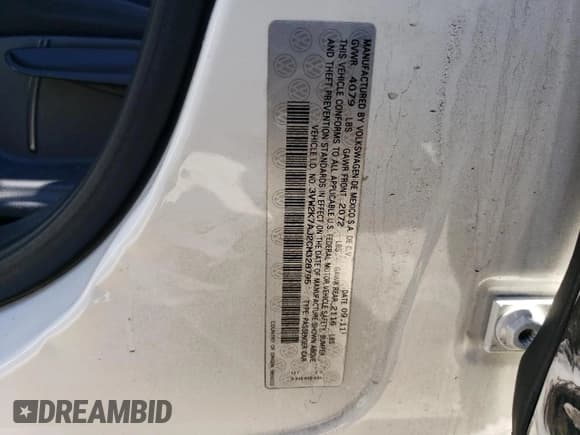 ✅ 2012 Volkswagen Jetta S • VIN: 3VW2K7AJ2CM328795 • Lot: 70914125. Listed on Copart with 72,057 mi. Free auction sales archive from the USA and detailed vehicle history report at DreamBid. Image 12.