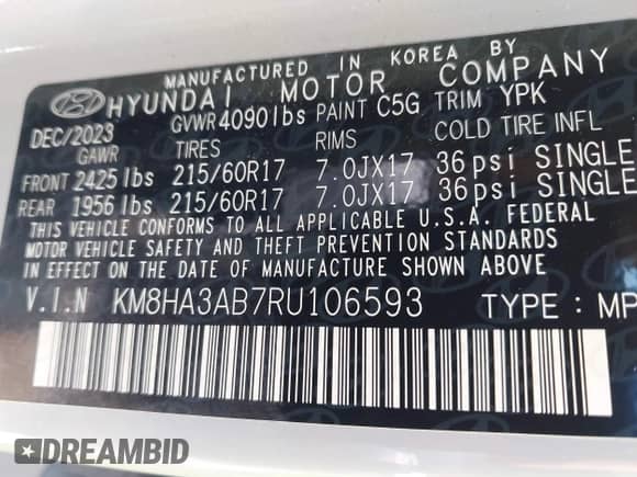 2024 Hyundai Kona SE z VIN KM8HA3AB7RU106593, wystawiony jako IAAI lot #43065618 z przebiegiem 16 699 mil mil oraz . Historia ofert i sprzedaży dostępna na DreamBid. Obrazek 9.