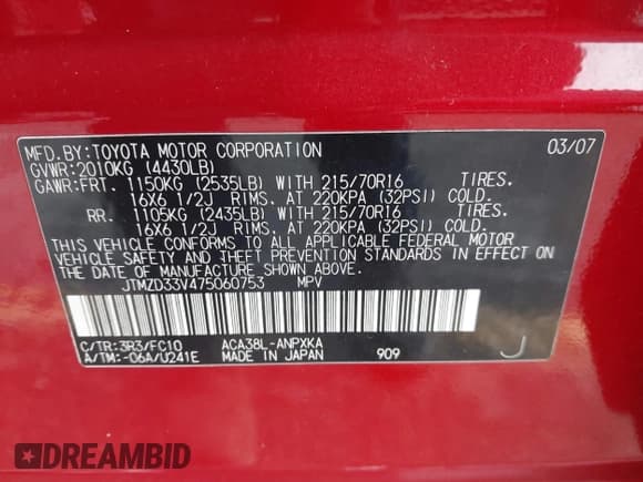 ✅ 2007 Toyota RAV4 • VIN: JTMZD33V475060753 • Lot: 43732497. Wystawiony na IAAI z przebiegiem 247 550 mil. Bezpłatny archiwum sprzedaży aukcyjnych z USA i szczegółowy raport historii pojazdu na DreamBid. Zdjęcie 9.