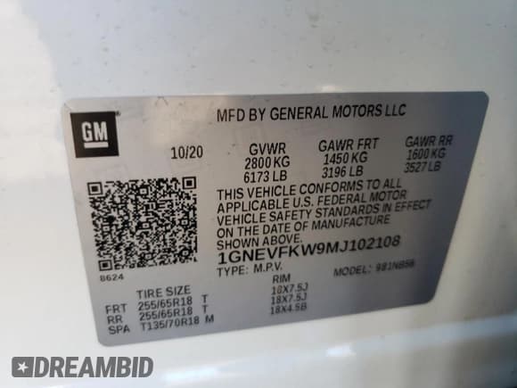 ✅ 2021 Chevrolet Traverse LS • VIN: 1GNEVFKW9MJ102108 • Lot: 90322385. Wystawiony na Copart z przebiegiem 63 602 mil. Bezpłatny archiwum sprzedaży aukcyjnych z USA i szczegółowy raport historii pojazdu na DreamBid. Zdjęcie 14.