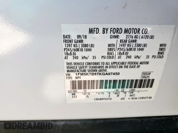 ✅ 2019 Ford Explorer • VIN: 1FM5K7B87KGA07450 • Lot: 71840825. Wystawiony na Copart z przebiegiem 242 804 mil. Bezpłatny archiwum sprzedaży aukcyjnych z USA i szczegółowy raport historii pojazdu na DreamBid. Zdjęcie 13.