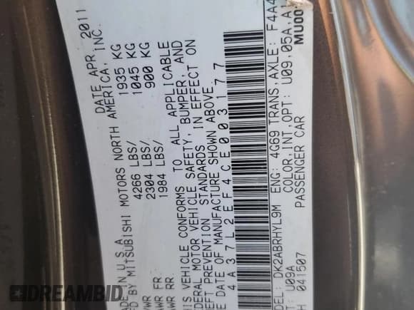 ✅ 2012 Mitsubishi Eclipse GS Sport • VIN: 4A37L2EF4CE003177 • Lot: 72350864. Wystawiony na Copart z przebiegiem 127 606 mil. Bezpłatny archiwum sprzedaży aukcyjnych z USA i szczegółowy raport historii pojazdu na DreamBid. Zdjęcie 12.