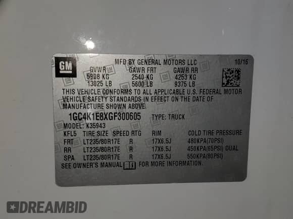 2016 Chevrolet Silverado 3500HD High Country с VIN 1GC4K1E8XGF300605, выставлен на аукционе Copart как лот 62260115 с пробегом 138 551 миль миль и Списание • Salvage title. История ставок и продаж доступна на DreamBid. Изображение 13.