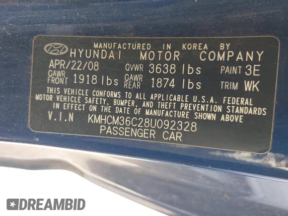 ✅ 2008 Hyundai Accent GS • VIN: KMHCM36C28U092328 • Lot: 43637511. Listed on IAAI with 91,631 mi. Free auction sales archive from the USA and detailed vehicle history report at DreamBid. Image 9.