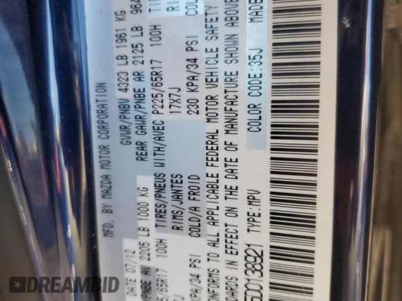 ✅ 2013 Mazda CX-5 Touring • VIN: JM3KE2CE5D0138921 • Lot: 90738315. Listed on Copart with 184,728 mi. Free auction sales archive from the USA and detailed vehicle history report at DreamBid. Image 13.